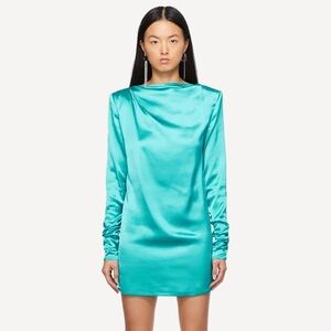 SSENSE Gauge81 Turquoise Satin Pisa Long Sleeve Mini Dress XS